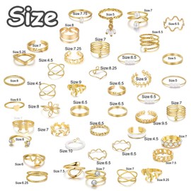 agogue 43 Pieces Adjustable Ring Gold Set, Jewellery Gold Rings Thumb Rings Waterproof Golden Rings Women's Rings Set, Thumb Ring for Women Girls Fashion Jewellery