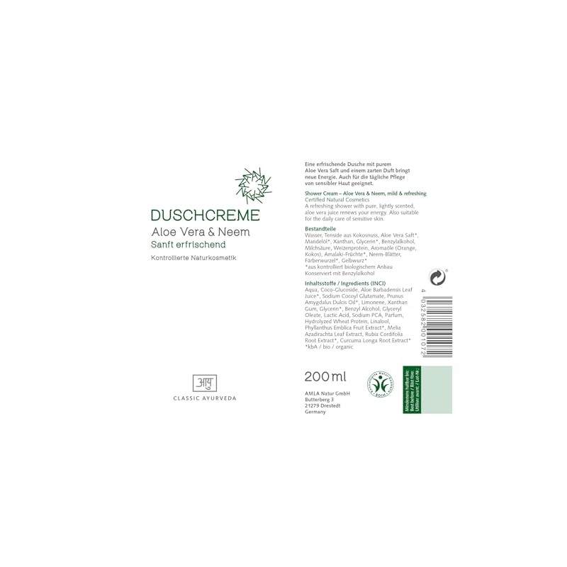 Duschcreme, bio - Classic Ayurveda