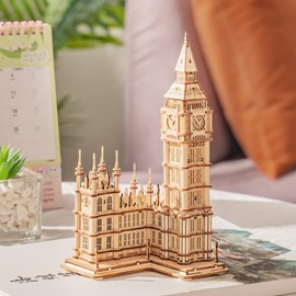Rolife 3D Wooden Puzzles Big Ben for Adults & Kids -220 Pieces 3D Puzzle London Architecture Model Kits with LED Desk Decor Gift for Teens/Adults