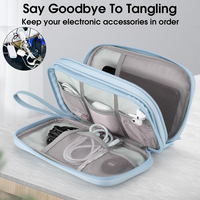 Leather Travel Electronic Organizer - Double Layer, Waterproof Case for