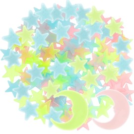 200Pcs Glow in The Dark Stars for Ceiling, Colorful Glowing Stars and 2Pcs Moon Sticker 3D Star Stickers Plastic Glow Star for Ceiling Bedroom Wall Stickers Boys & Girls Room Decorations