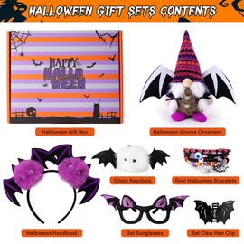Regalos de Halloween, 7 unidades, regalos de Halloween para mujeres, niñas, adolescentes, incluye gnomos, diadema, pinzas para el cabello, pulseras, anteojos de sol, llavero fantasma, caja ecuánime