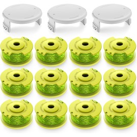 LATERN 12Pcs Ryobi Trimmer String Spools (AC80RL3) with 3Pcs Spool Caps, 42m Autofeed Strimmer Trimmer Replacement Reflex String Compatible for Ryobi 18V 24V 40V Cordless Trimmer