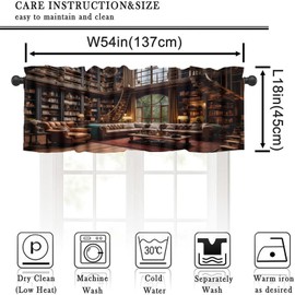 LOMADIA Bookshelf Valance Curtain for Kitchen, Vintage Mid Century Books Library Bookshelf Middle Ages Bookcase Pattern Window Treatment Rod Pocket Drapes for Kitchen Batroom Office Deocr 54x18inch