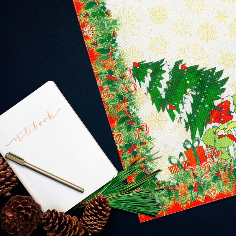 Thyonta Christmas Grinch Table Runner Linen Print Cartoon Table Flag