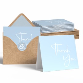 VNS Creations 20 Pack Thank You Cards with Envelopes & Stickers - Classy 4x6 Blank Thank You Cards Bulk Box Set - Large Thank You Notes for Wedding, Small Business, Baby & Bridal Shower (Light Blue)
