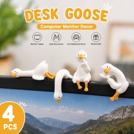4PCS Desk Goose Computer Monitor Decor, Cute Mini Resin Goose Figurine, Funny Desk Ornament for Office Desk, Home Decor, Computer Screen, TV, Photo Frame and Car Dashboard Decorations (4)