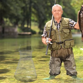 BESPORTBLE Wire Fish Basket Stainless Steel Galvanized Fshing Net Cage Collapsible Crabs Basket for Freshwater Saltwater 45x72cm Silver