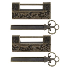 ECSiNG Pack of 2 Antique Chinese Padlocks with Keys Flower Bird Carved Latch Decorative Lock for Jewellery Box Drawers Gift Boxes