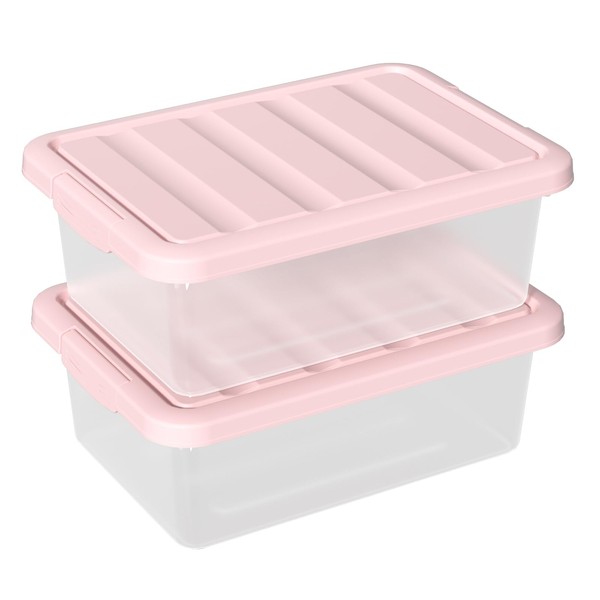 Buyitt 14 Quart Basic Clear Storage Box with Pink Lid