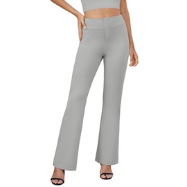 DLOODA Womens Bootcut Dress Pants Business Casual Work Pants with Pockets High Waist Stretchy Trousers Pull On Office Slacks Light Grey