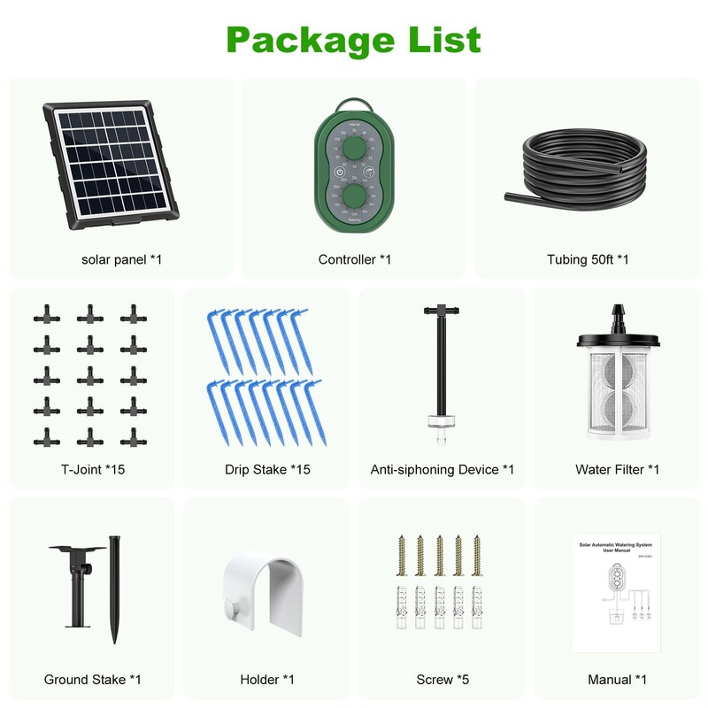 50FT Automatic Solar Drip Irrigation System, Solar Automatic Plant Waterer