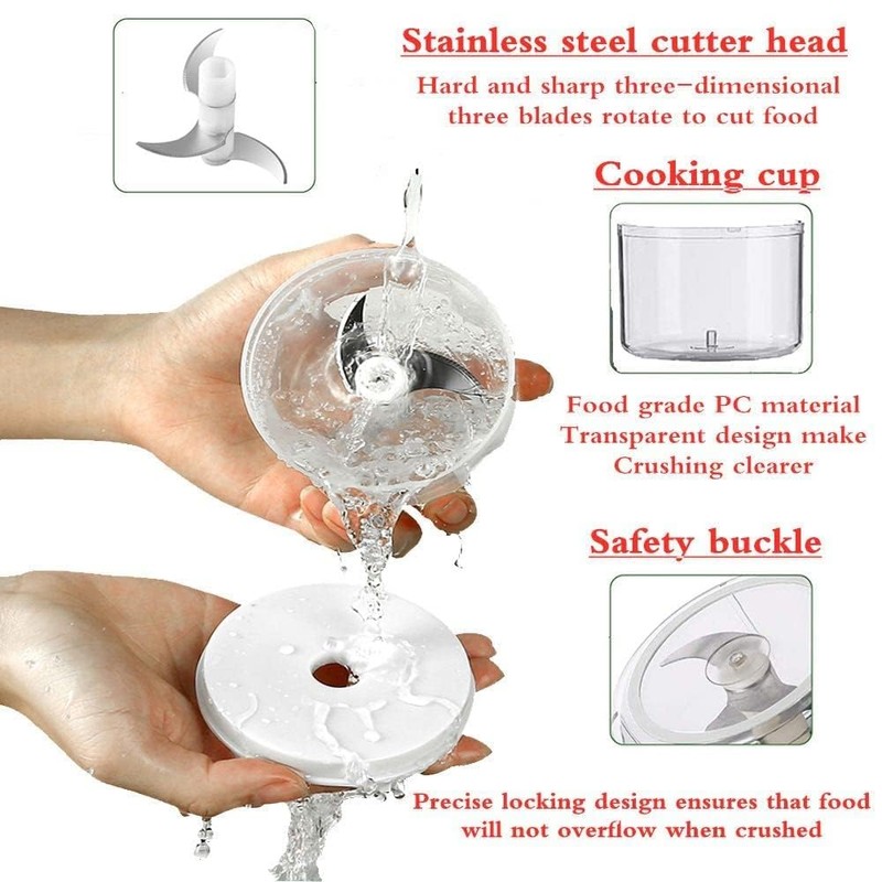 White 3 CUP Electric mini garlic crusher, USB rechargeable portable