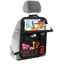 LXUNYI Backseat Car Organizer with Tablet Holder, 6 Storage Pockets Oxford Hanging Car Back Seat Storage Organizer Bags with Foldable Food Tray Kick Mats Back Seat Protector for Kids Feet