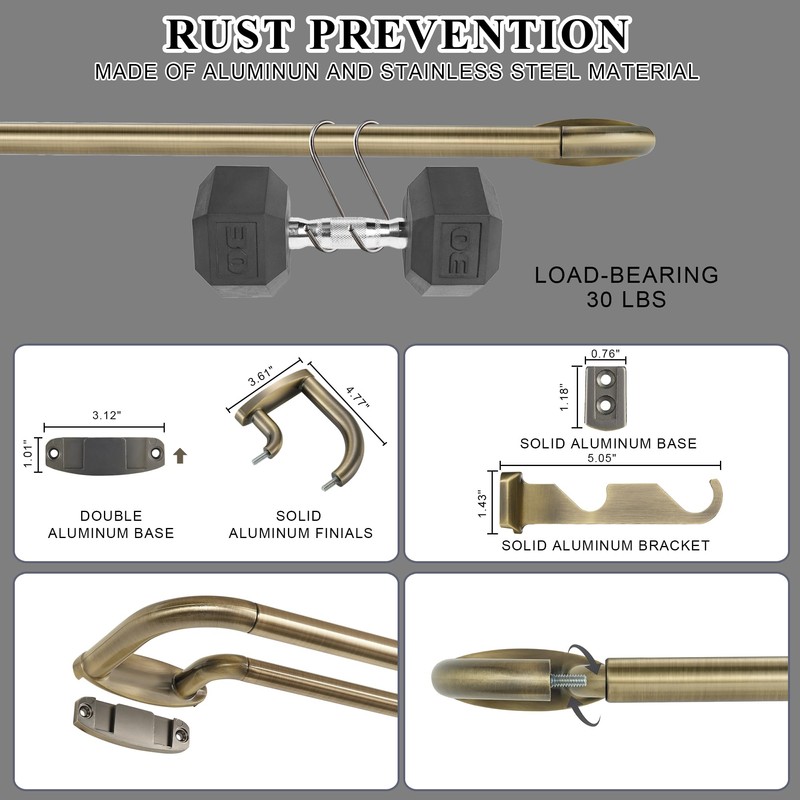 Double Curtain Rods Antique Bronze,Room Darkening Curtain Rod for 72-144