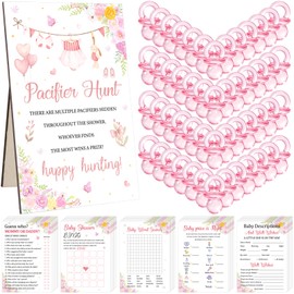 101PCS Dummy Hunt Baby Shower Game Sign Kit for Boys Girls Pink 5 Styles