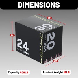 papababe 3-in-1 Plyometric Jump Box Workout Equipment, Box Jumps for Home Gym, Plyo Box Trainer with Anti Slip Surface and High Density Foam, 30x24x20