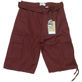 Lime Tree Wine Belted Cargo Flap Pockets Drawstring Hem Men Shorts New Sz 34