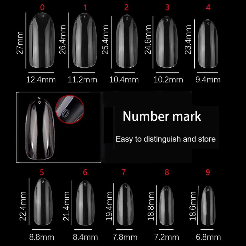 Oval Shaped False Nail Tips Full Cover 500PCS Clear Nails