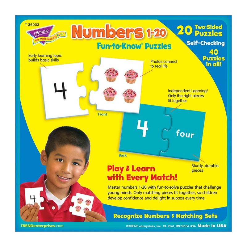 TREND ENTERPRISES, INC. Fun-to-Know® Puzzles: Numbers 1â€“20, multicolor