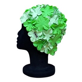 CHEX Anzio Thermal Rubber Floral Ladies Classic Retro 3D Flower Petal 2 Colour Stylish Vintage Swimming Hat Swim Cap Generous One Size Adults (Emerald Green/Pastel Green)