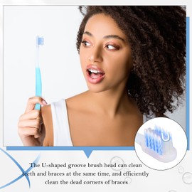 Honeydak 6 Pieces Brace Toothbrush V Shaped Orthodontic Toothbrush with Brush Head 40 Pieces Interdental Brush Soft Bristle Braces Brushes for Cleaning Portable Toothbrushes for Braces (Yellow,Small)