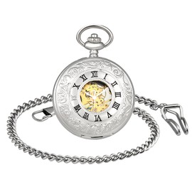 SUPBRO Women's Men's Pocket Watch Analogue Mechanical Chain Watch Pocket Watch with Necklace Pullover Chain Unisex, silver, Classic