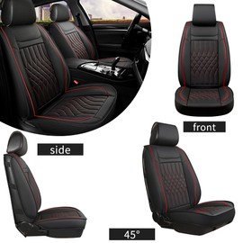 KBOISE Car Seat Covers 5 Seats Full Set, Waterproof Napa Leather Automotive Seat Protector for Cars SUV Truck Sedan, Universal Anti-Slip Car Seat Cushion Interior Accessories, Black and Red