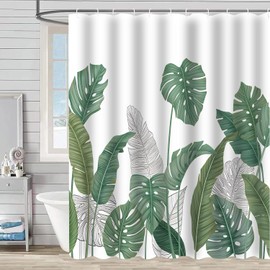 POATOW Eucalyptus Shower Curtain,Watercolor Leaves on The Top Plant with Floral Bathroom Decoration Shower Curtain Sets 72x72 Inch with Hooks (Tropical Plant)