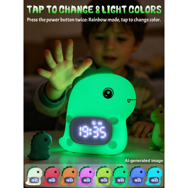 Ammonite Cute Dinosaur Silicone Night Light Alarm Clock