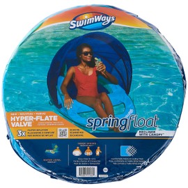 SwimWays Spring Float Canopy Recliner Chair for Swimming Pool, Inflatable Pool Floats Adult with Adjustable Canopy, Fast Inflation & Cup Holder, Blue