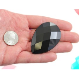 Allstarco 62x42mm Extra Large Flat Back Teardrop Acrylic Rhinestones Plastic Gems for Jewelry Making Costume Jewels Cosplay Card Making Embelishments Decor Crafts - 2 Pieces (Jet Black H101)