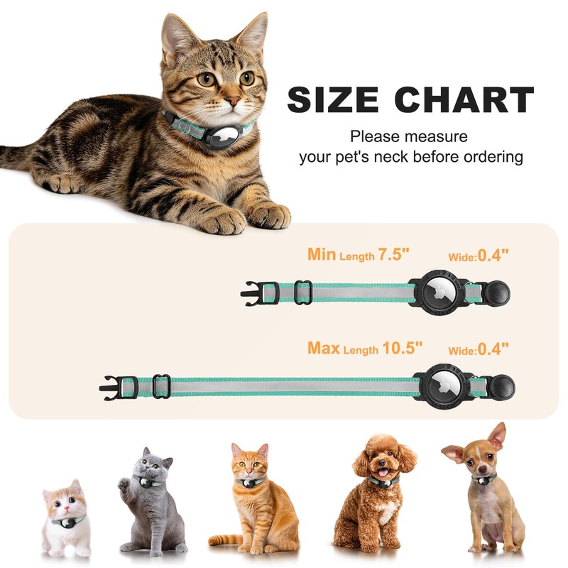 Airtag Cat Collar Breakaway, Reflective Cats Collars with Bell (Teal)