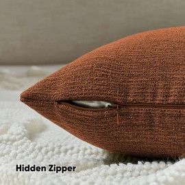 HAUSSY Rust Throw Pillow Covers 24x24 Inch Set of 2,Boho Decorative Faux Linen Throw Pillows Cozy Farmhouse Accent Cushion Covers,Home Decor for Couch Sofa Bed Living Room