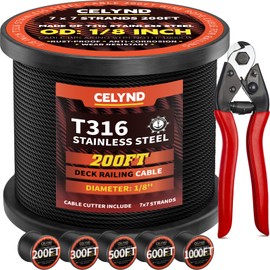 Black Stainless Steel Cable for Railing - 200FT 1/8" T316 Wire Rope for Deck Cable Railing System Kit