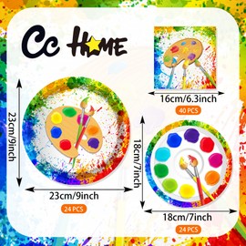 CC HOME Watercolor Painting Birthday Paper Plates Napkins Artistic Painting Disposable Tableware Set Party Supplies Art Draw Theme Dinnerware Serves 24 Guests for Audlts Kids Baby Shower 88PCS