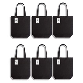 Lily Queen Natural Canvas Tote Bags DIY Reusable Shopping Grocery Bag (Black - 6 Pack)