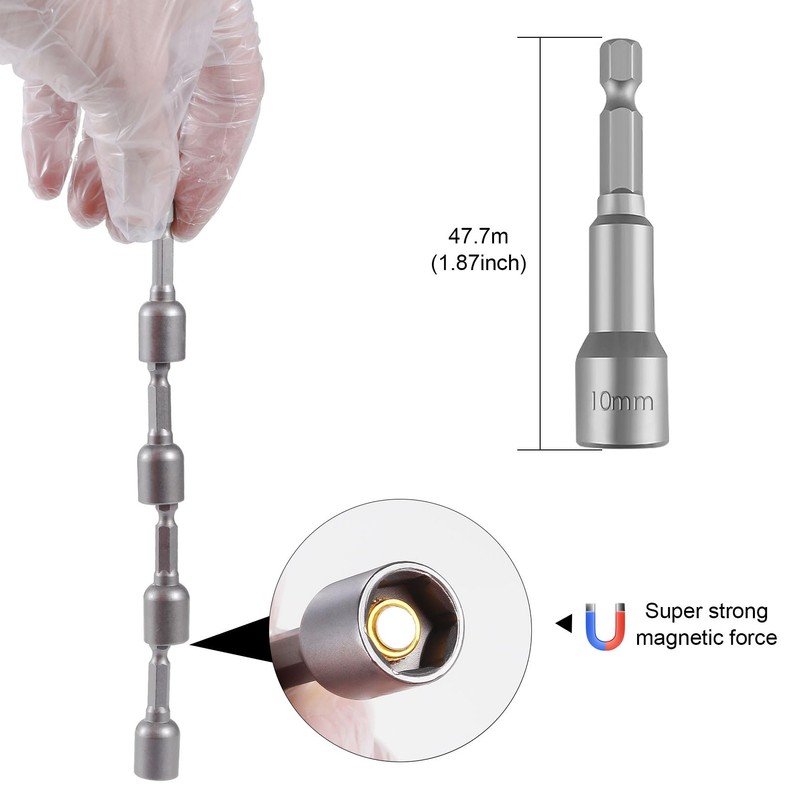 10-Piece Nut Driver Bit Set, 10mm 6-Point Socket 1/4" Hex