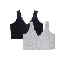 Fruit of the Loom Women's Full Coverage Wireless Cotton Bralette, Grey Heather/Black Hue, 4X-Large Plus