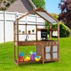 HONEY JOY Mud Kitchen with Canopy, Fir Wood Play Kitchen