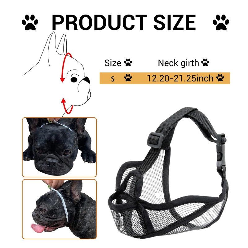 Bettinay French Bulldog Muzzle, Adjustable Breathable Mesh Bulldog Muzzle for