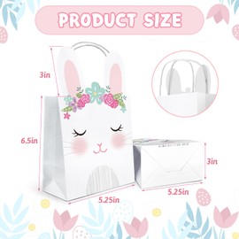 WEEPA 16 Pcs Happy Easter Paper Gift Bags with Handles Egg Hunt Kraft Bags Cute Bunny Treat Bag Easter Party Decoration, 5.25 * 3 * 6.5 inch