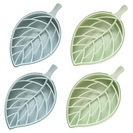 Pack of 4 Plastic Soap Holders with Drain, Double Layer Removable Soap Dish, Soap Dishes for Bathrooms, Kitchens Used for Storing Soap and Sponge, Green and Blue