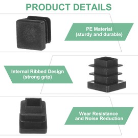 M METERXITY 30-Pack Square Tubing End Caps, 0.6Inch/15mm Plastic Tube Plugs for Square Metal Tube/Chair Legs/Pipe Post/Furniture/Fence, Bumper Tubing Plug [Black]