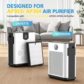 AP303/AP304 H14 HEPA Replacement Filter Compatible with DAYETTE ＆ FRESHDEW Air Purifier AP303/AP304, AP303/304 Replacement H14 HEPA Filter with Activated Carbon for Dust, Pet Dander (Original Filter)