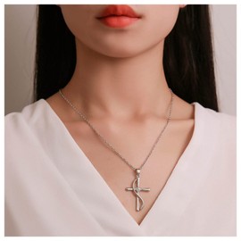 Allereya Vintage Crystal Cross Pendant Necklace Initial S Necklace Rhinestone Cross Necklace Silver CZ Cross Choker Necklace Jewellery for Women and Girls