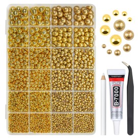 qiipii 2 Styles Gold Flatback Pearls w B7000 Glue for Bedazzling Crafting 3mm-10mm Half Round Gems Beads Stones Bedazzler Kit for Nails Face Eyes Makeup Tumblers Bottles DIY Crafts Scrapbooking Shoes
