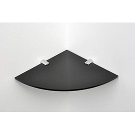 BSM Marketing Wall Mounted Acrylic Floating Corner Shelf with Chrome Supports Available in Clear, Black and White (Black, 240mm x 240mm)