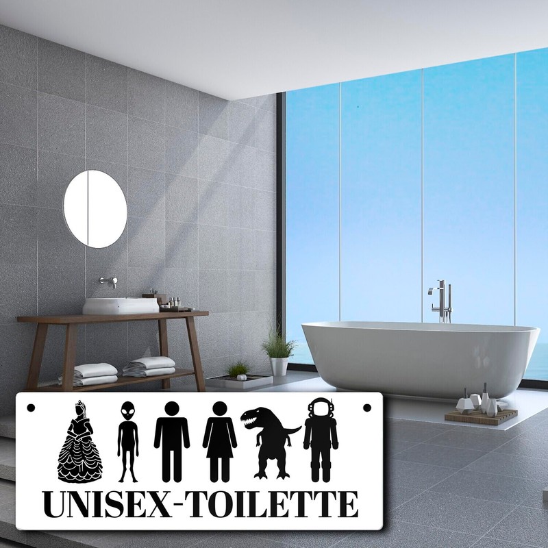 Unisex Toilet Metal Sign L 10.5 x 28 cm White