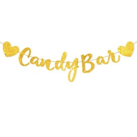 ESHILP Candy Bar Party Banner, Gold Glitter Sign Garland for Wedding Party Reception Buffet Decoration Photography Banner Prop(Gold)